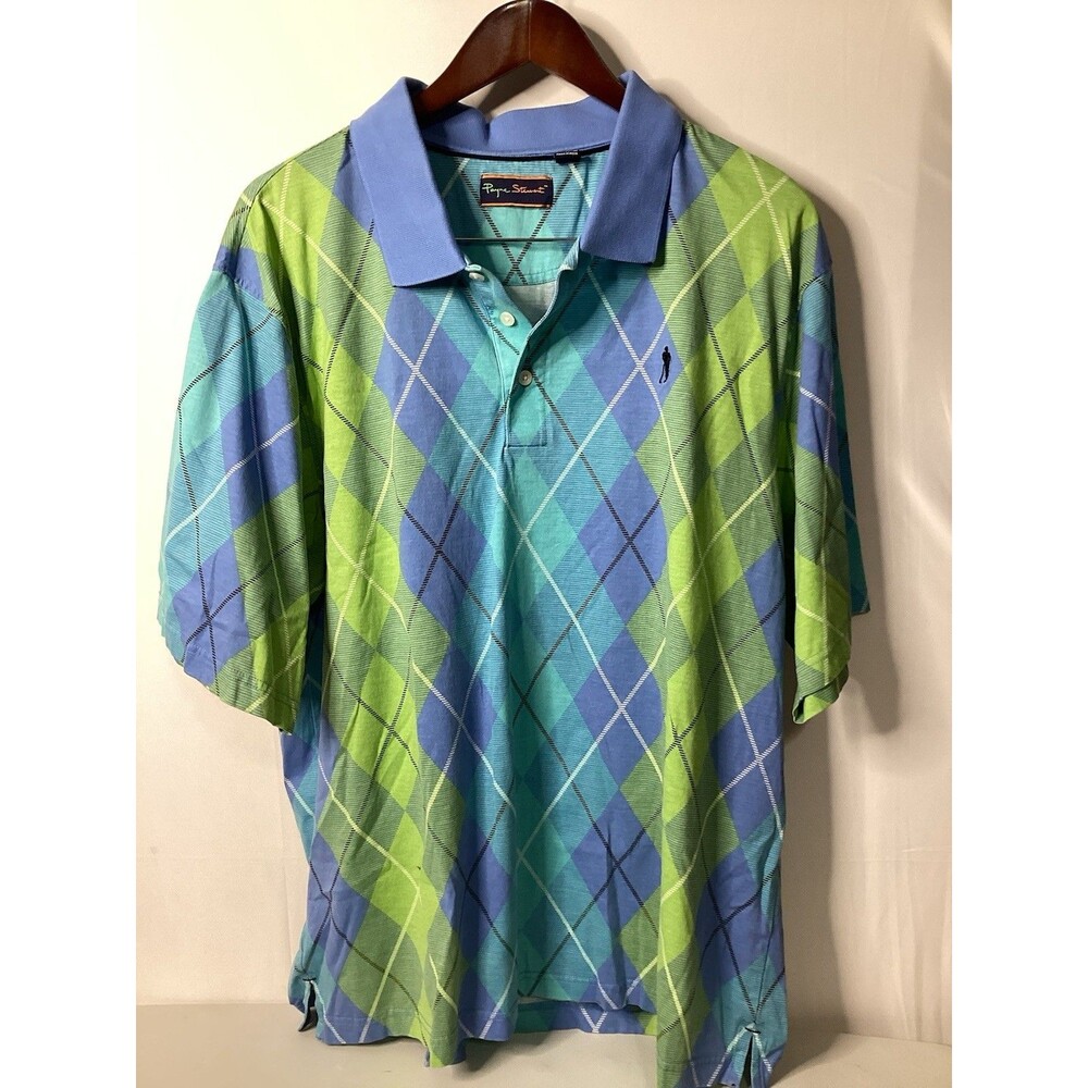 Payne Stewart Men’s Polo Shirt Blue Green Diamond Size‎ XL
